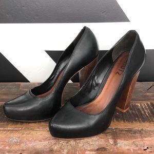 Schutz Black Leather with Wood Heel